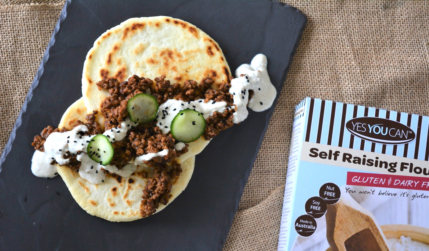 Gluten Free Kuboos & Keema with Tahini Yogurt Recipe