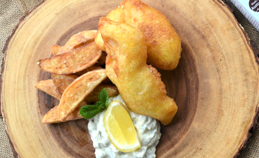 Soda Battered Fish and Chips with Bad Boy Sour Cream Dip Recipe