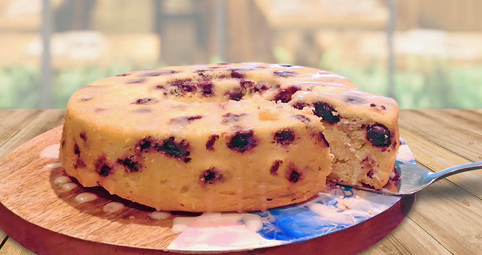 Blueberry Vanilla Cake with Lemon Glaze