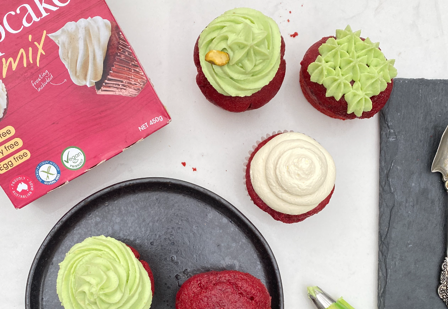 Red Velvet Cupcake with Pistachio Frosting