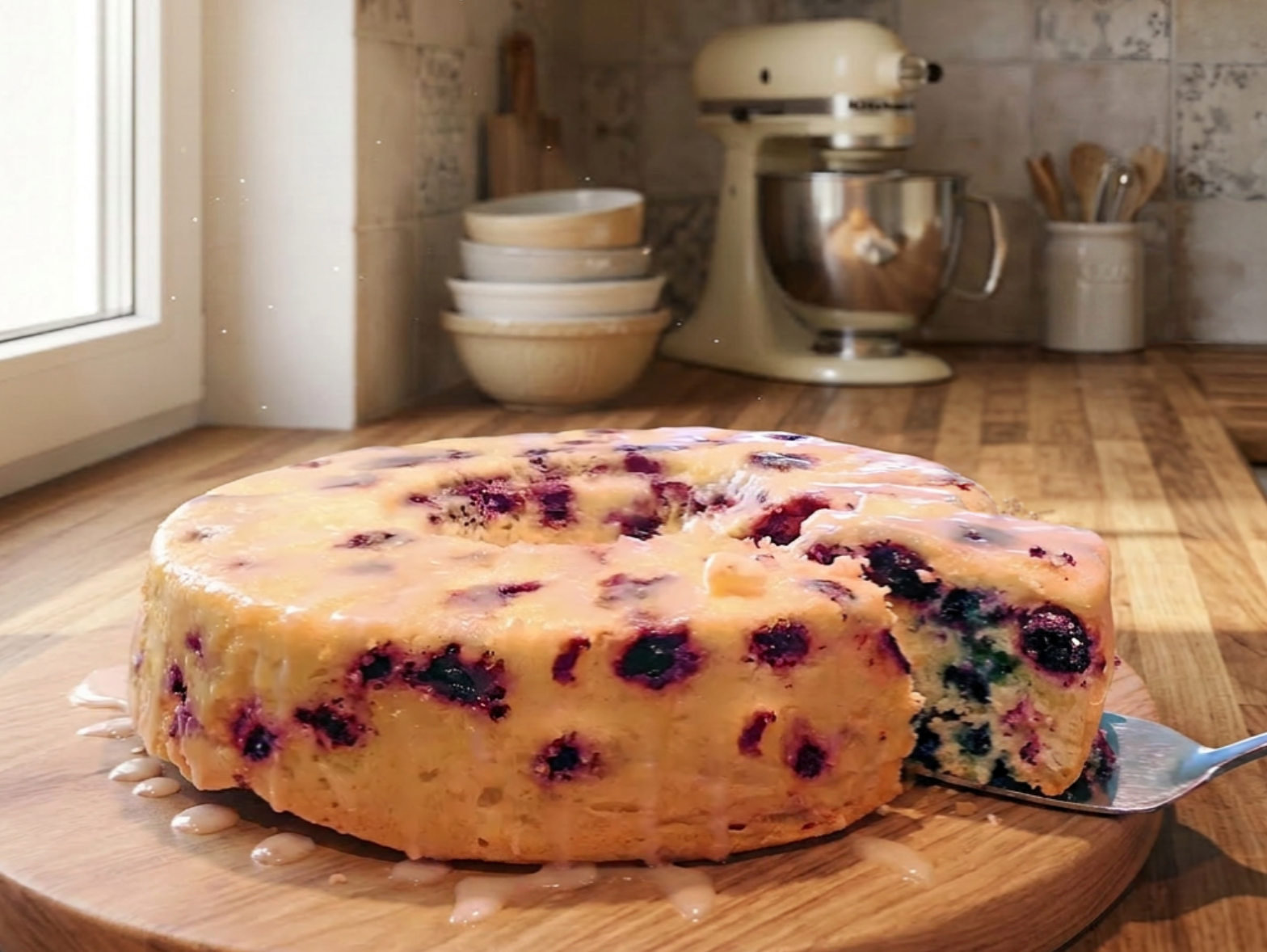 Blueberry Vanilla Cake with Lemon Glaze