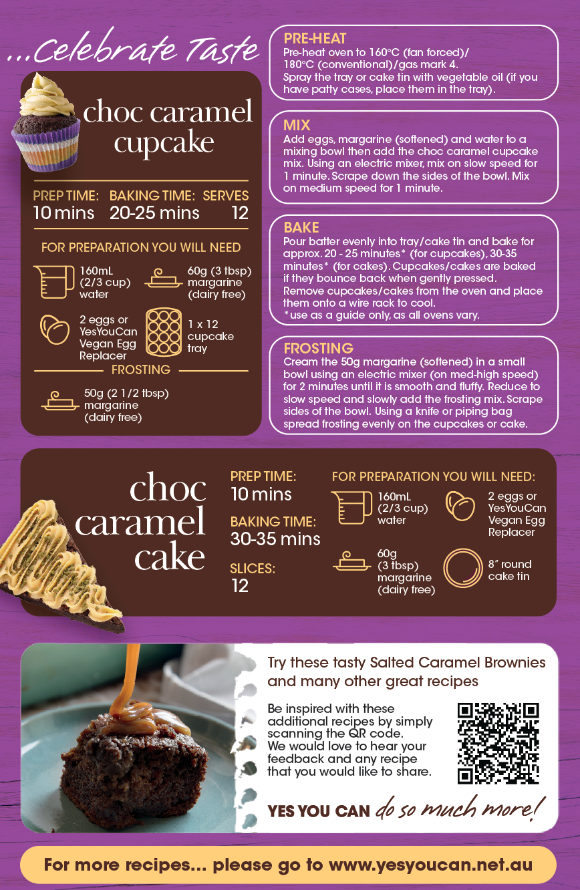 YesYouCan Choc Caramel Cupcake Mix gluten free dairy free vegan coeliac australia soy free fodmap cake slices baking