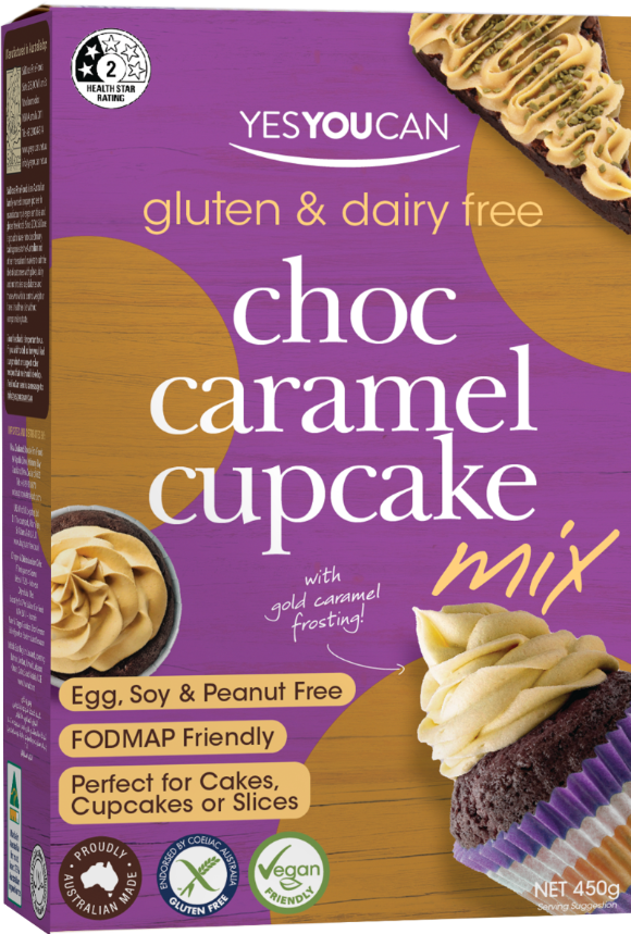 YesYouCan Choc Caramel Cupcake Mix gluten free dairy free vegan coeliac australia soy free fodmap cake slices baking