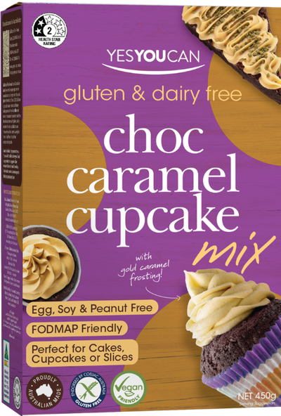 YesYouCan Choc Caramel Cupcake Mix gluten free dairy free vegan coeliac australia soy free fodmap cake slices baking
