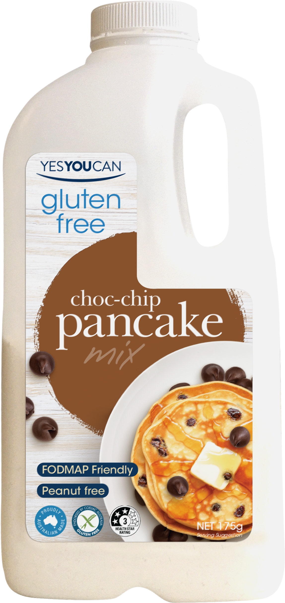  chocolate chip pancake gluten free yesyoucan front image product photo 