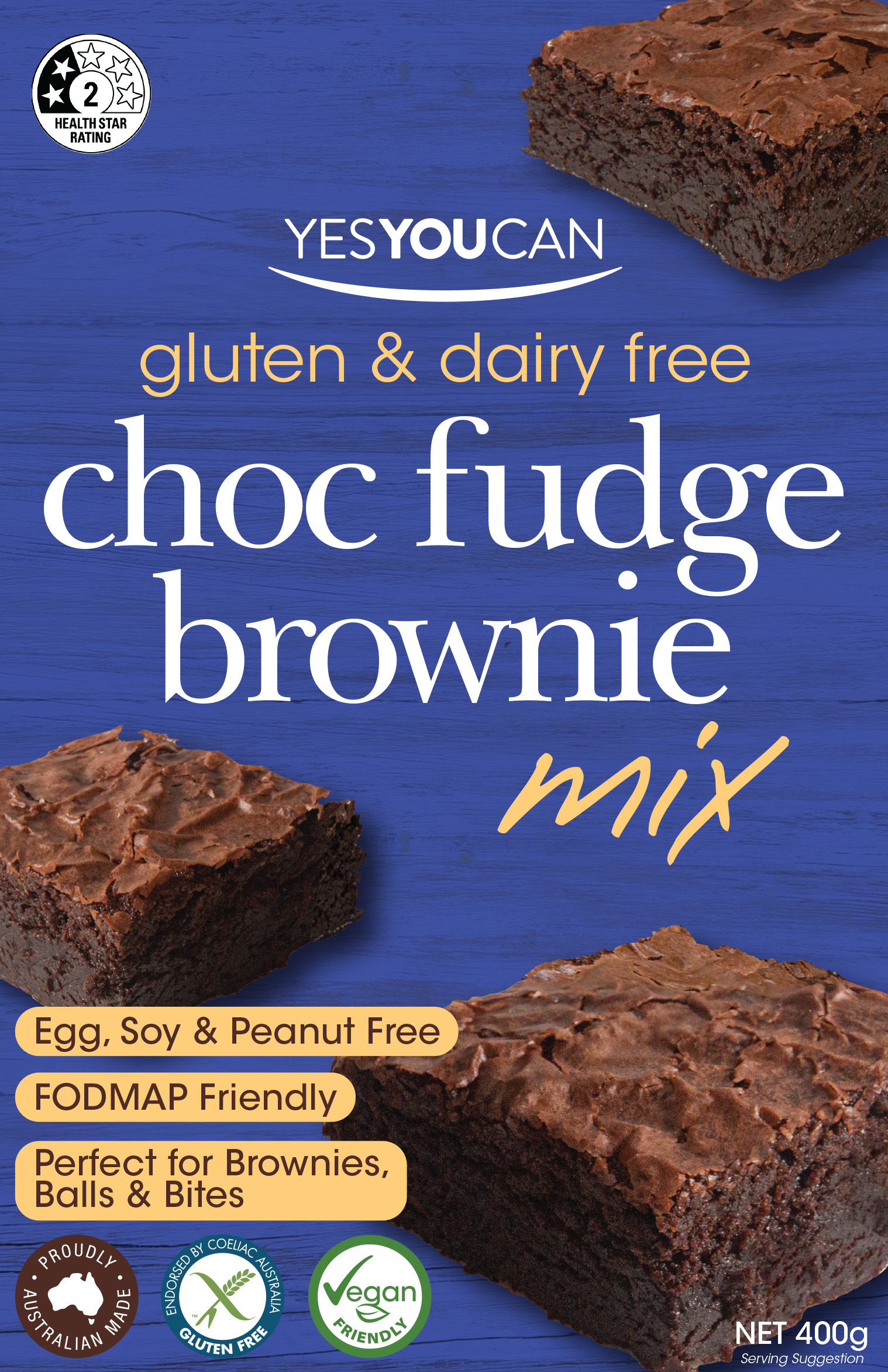 choc fudge brownie yesyoucan australia vegan gluten free dairy egg soy peanut free low fodmap mix baking