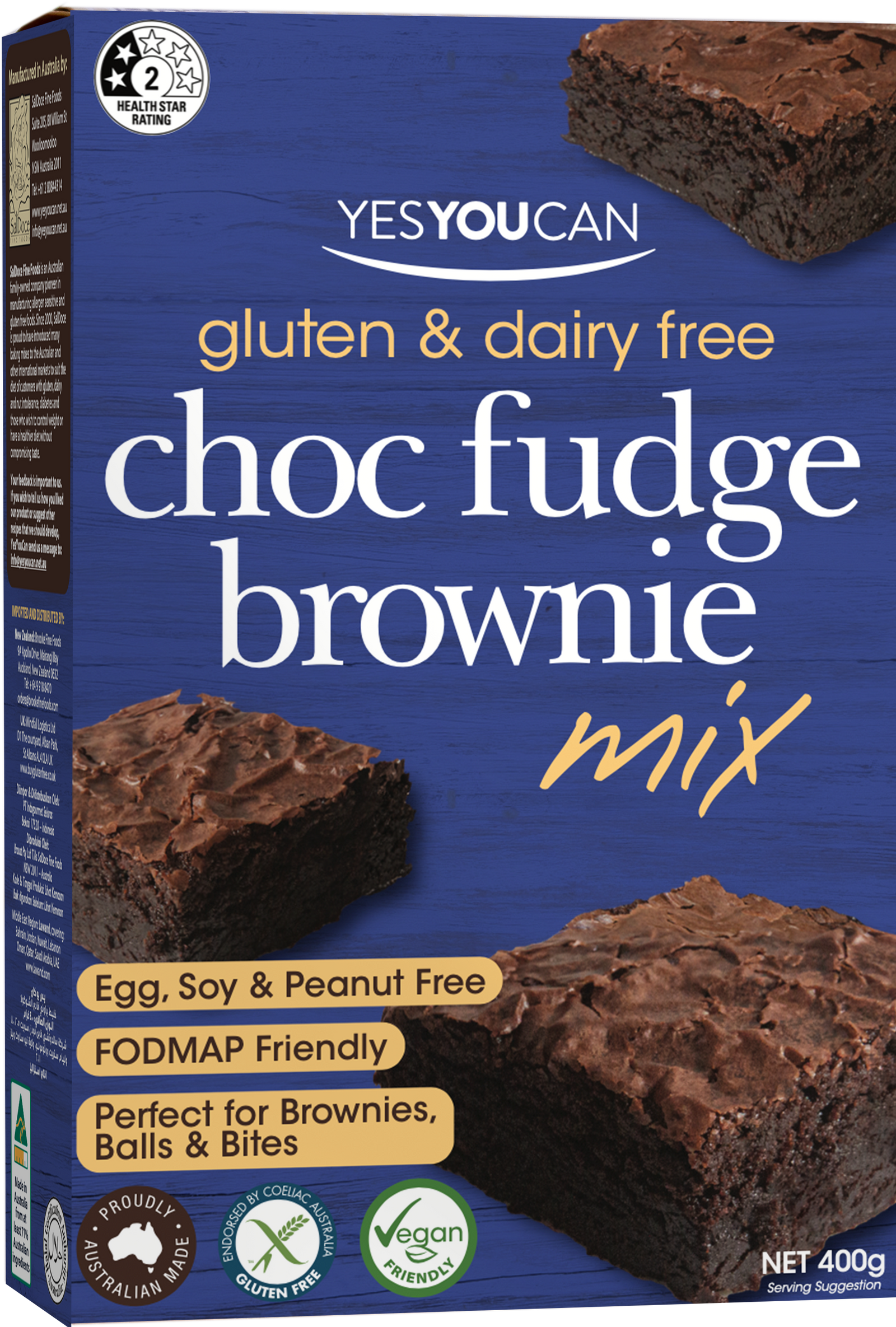 choc fudge brownie yesyoucan australia vegan gluten free dairy egg soy peanut free low fodmap mix baking