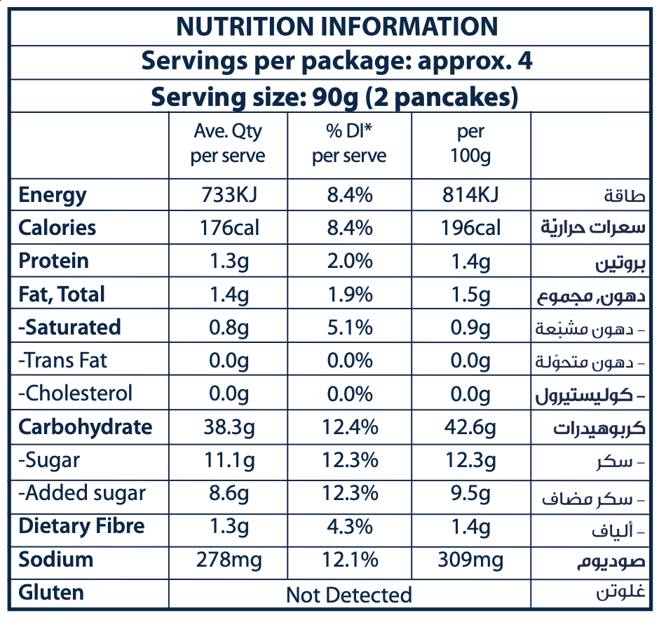  chocolate chip pancake gluten free yesyoucan front image product photo made in australia nutrional information panel