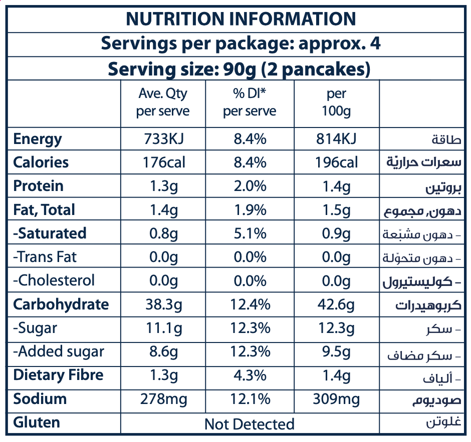 chocolate chip pancake gluten free yesyoucan front image product photo made in australia nutrional information panel