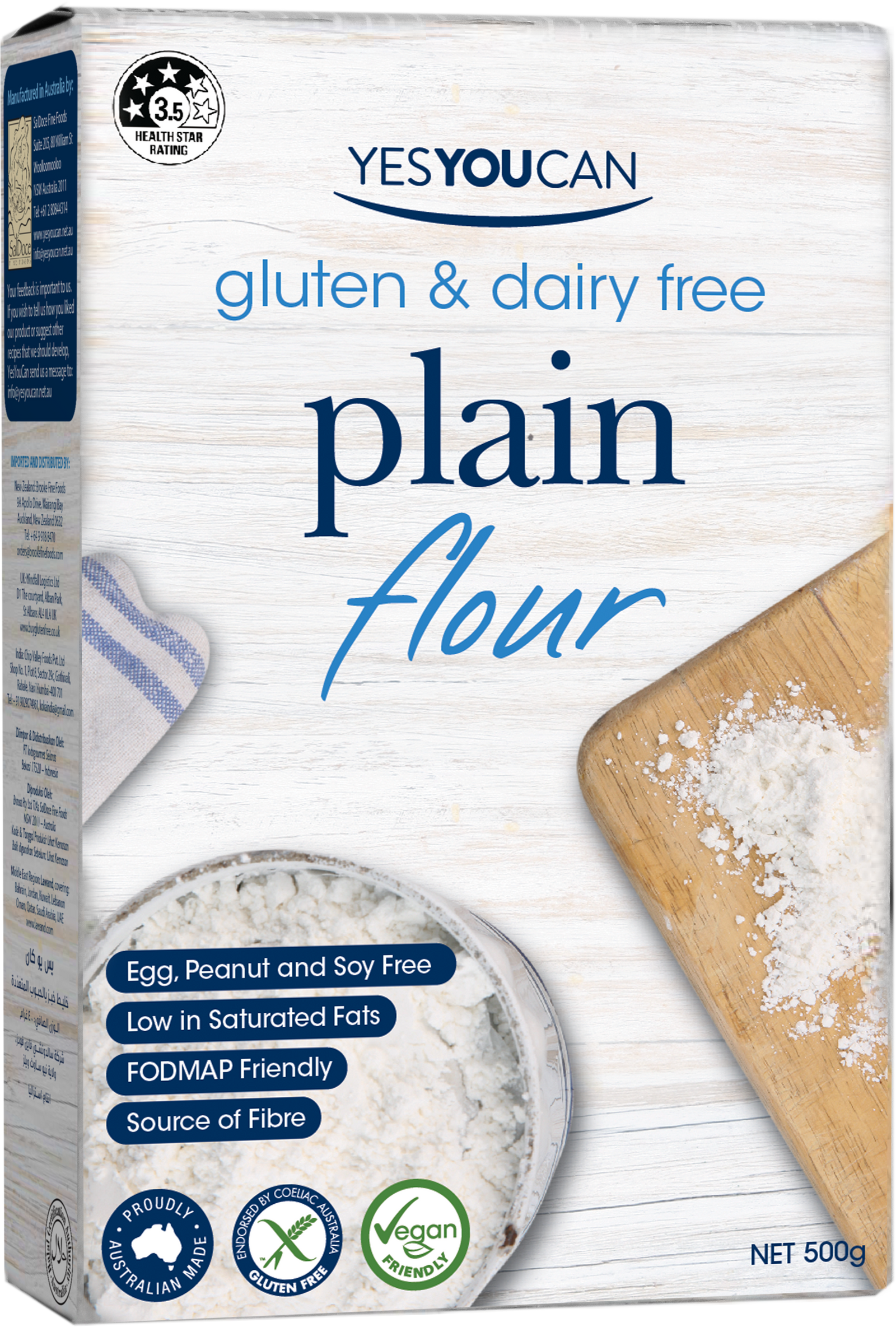 yesyoucan australia plain flour gluten free baking dairy fibre saturated fats vegan