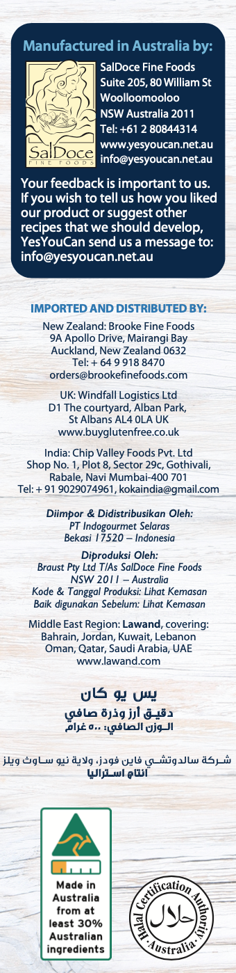 yesyoucan australia plain flour gluten free baking dairy fibre saturated fats vegan