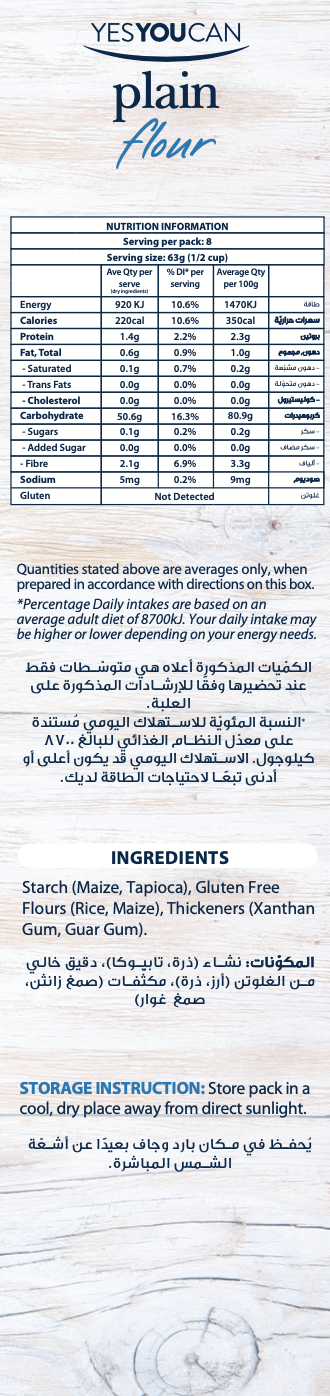 yesyoucan australia plain flour gluten free baking dairy fibre saturated fats vegan