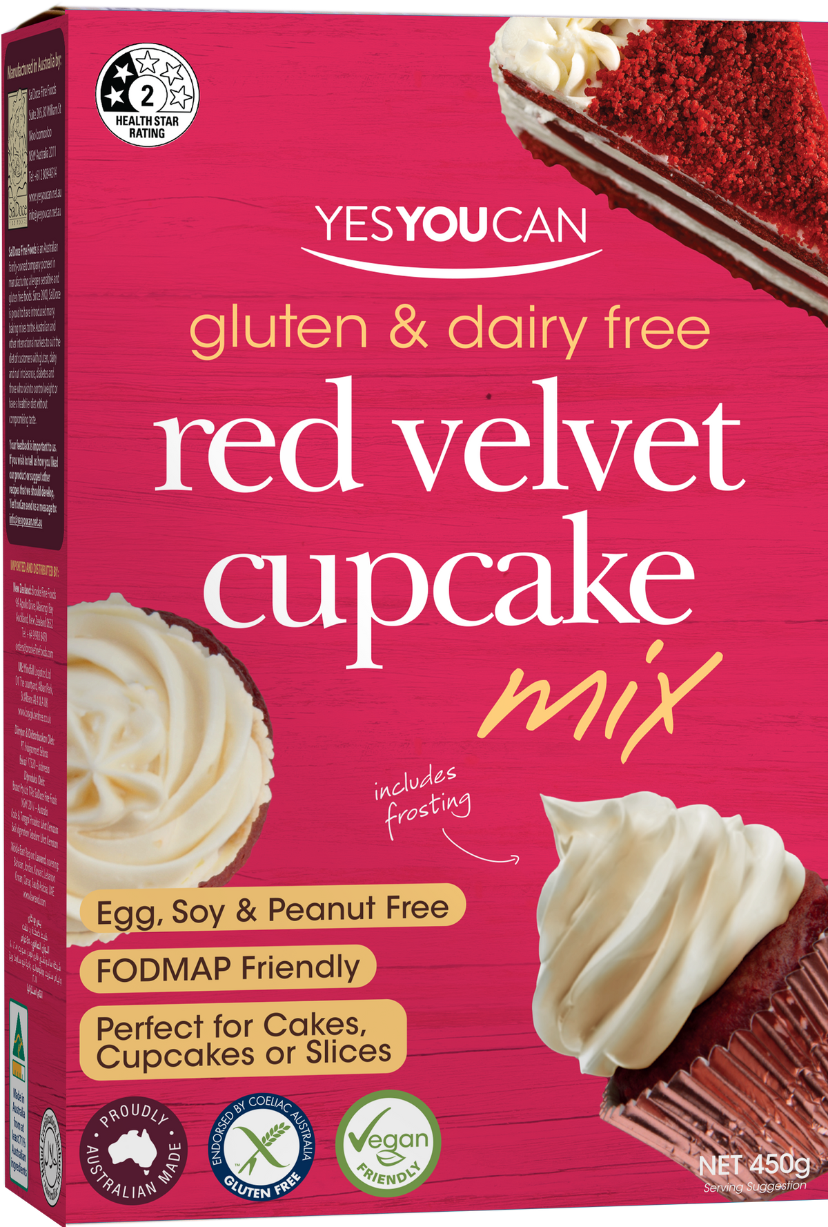 yesyoucan australia gluten free baking dairy fibre saturated fats vegan red velvet cupcake cake slice