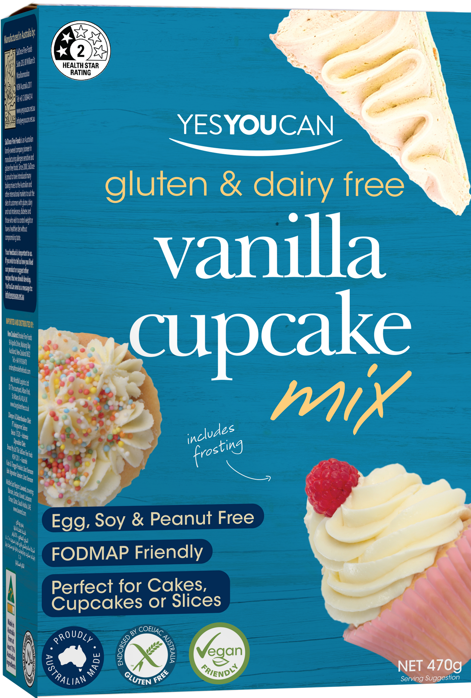 yesyoucan australia gluten free dairy free vanilla cupcake cake baking mix fodmap friendly fibre protein