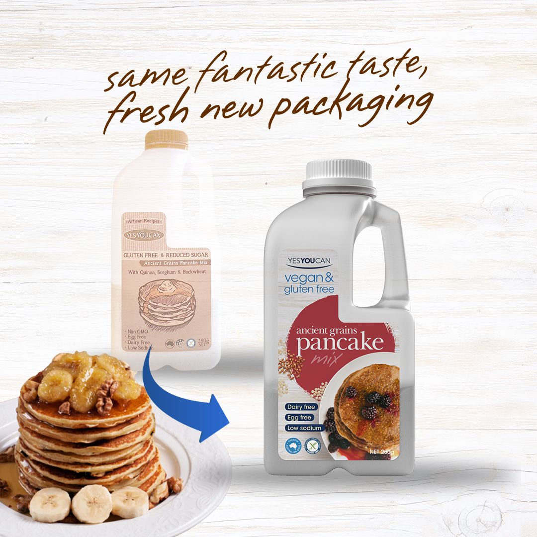 ancient grain pancake gluten free yesyoucan front image product photo vegan dairy free egg free old packaging new