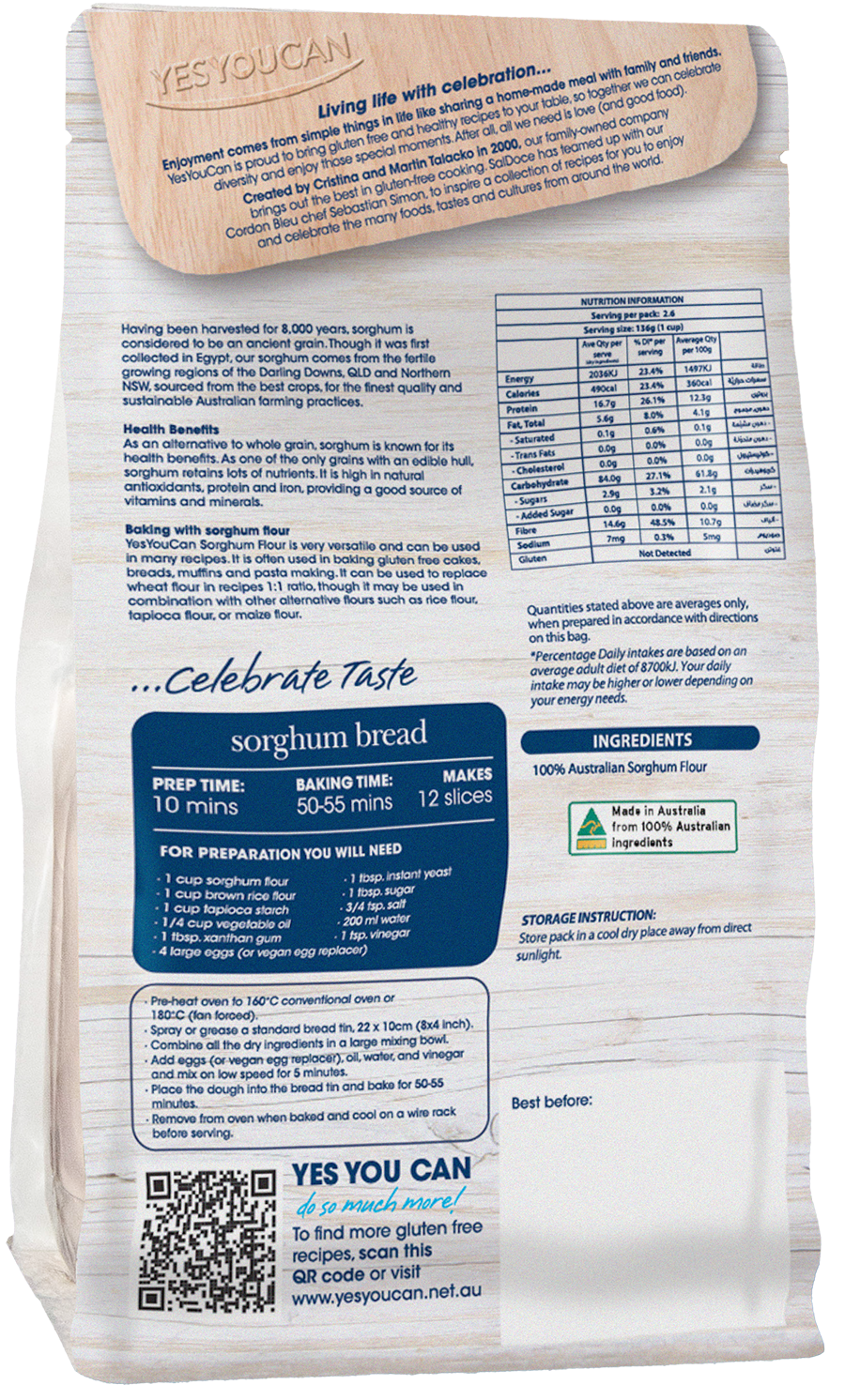 yesyoucan australia gluten free dairy free sorghum flour baking mix fodmap friendly fibre protein