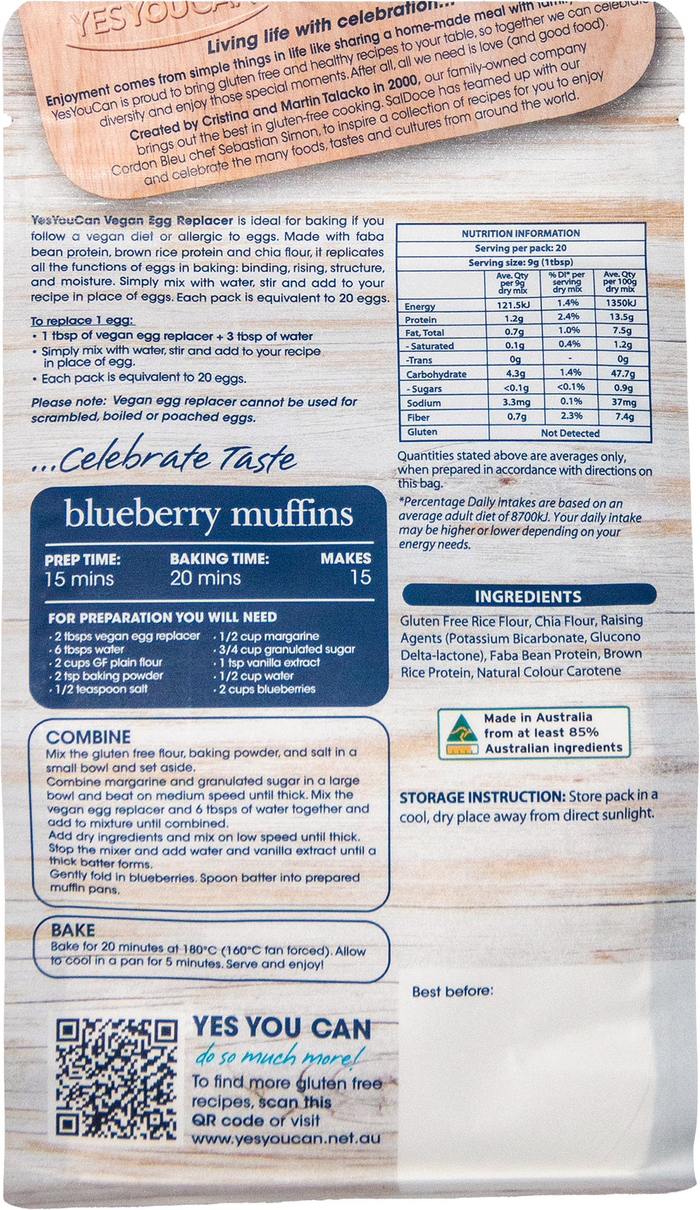 yesyoucan australia gluten free dairy free  fodmap friendly fibre protein vegan egg replacer white chia substitute binding agent cakes breads muffins