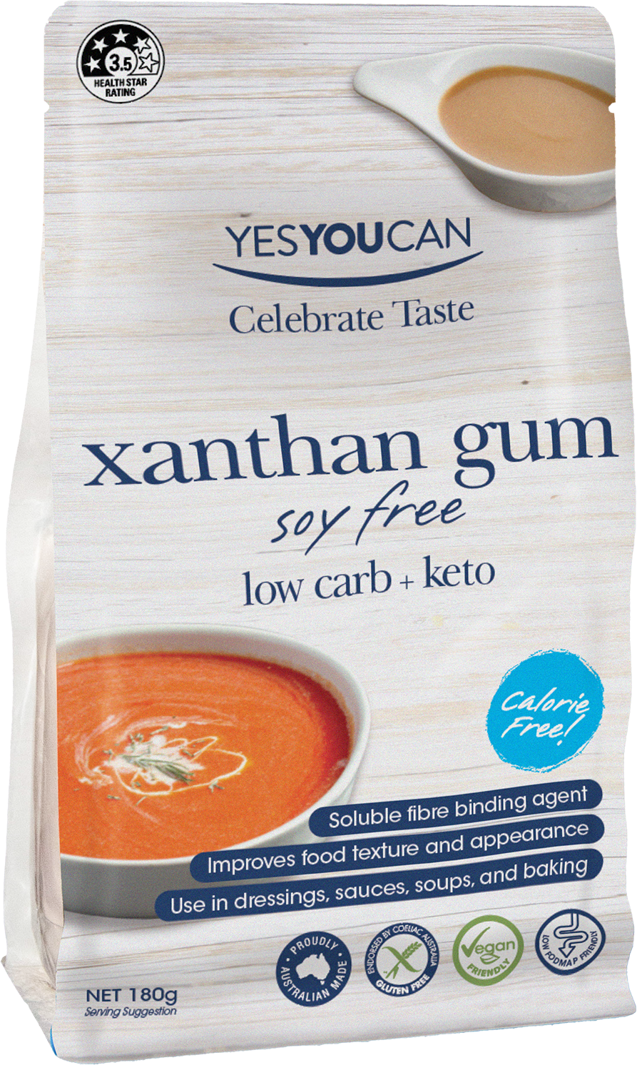 yesyoucan australia gluten free dairy free  fodmap friendly fibre protein xanthan gum soy free low carb keto calorie free binding agent